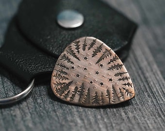 The Night Sky Copper Guitar Pick with Guitar Pick Case Keychain - Unique guitar picks - Copper gifts - Gifts for guitar players