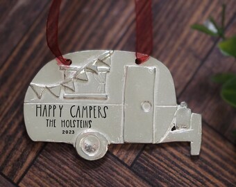 Personalized Happy Campers Ornament - Custom Christmas Tree Ornaments - Family Camping Camper Ornament