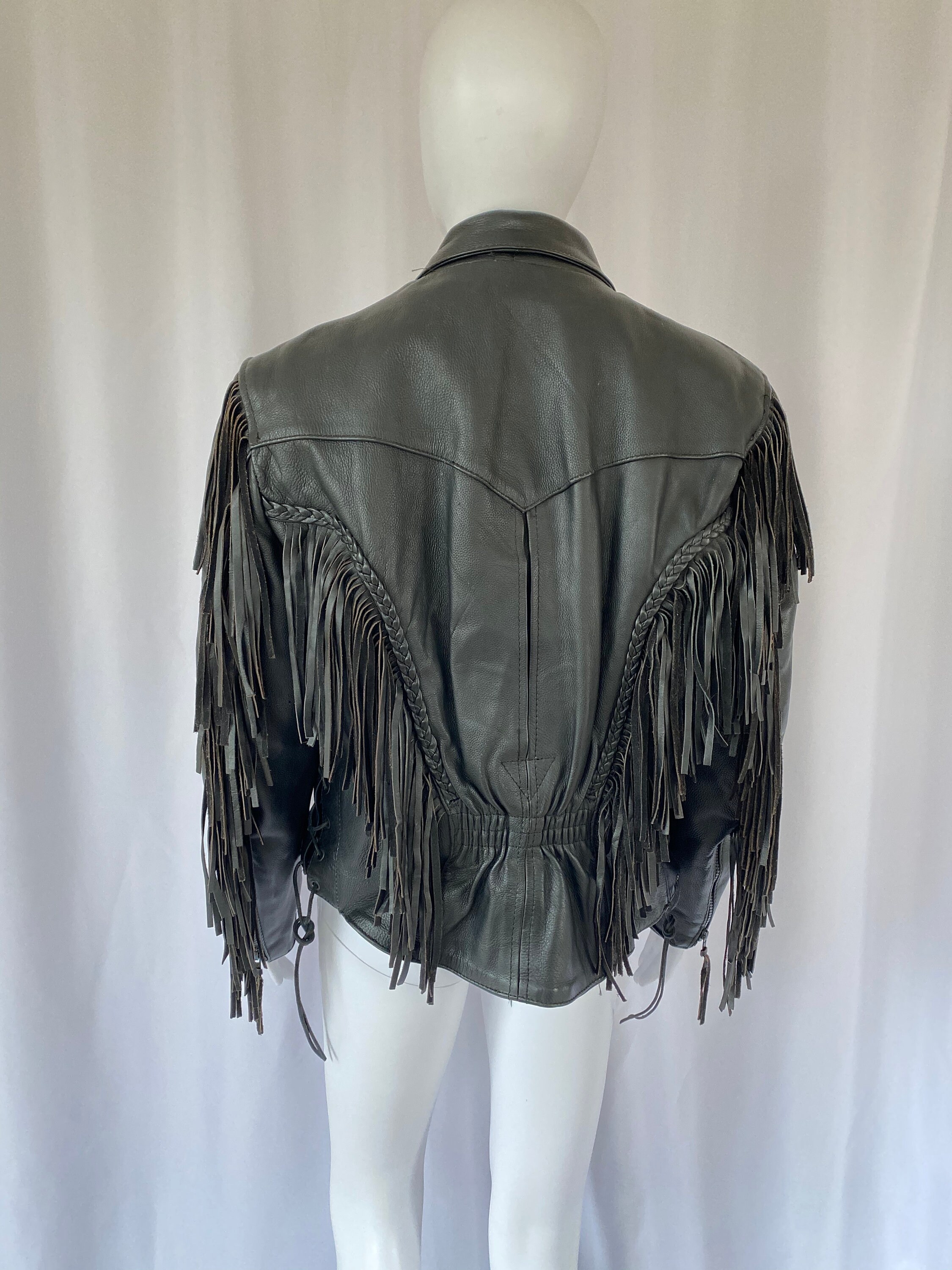 Vintage Leather Motorcycle Fringe Jacket Etsy