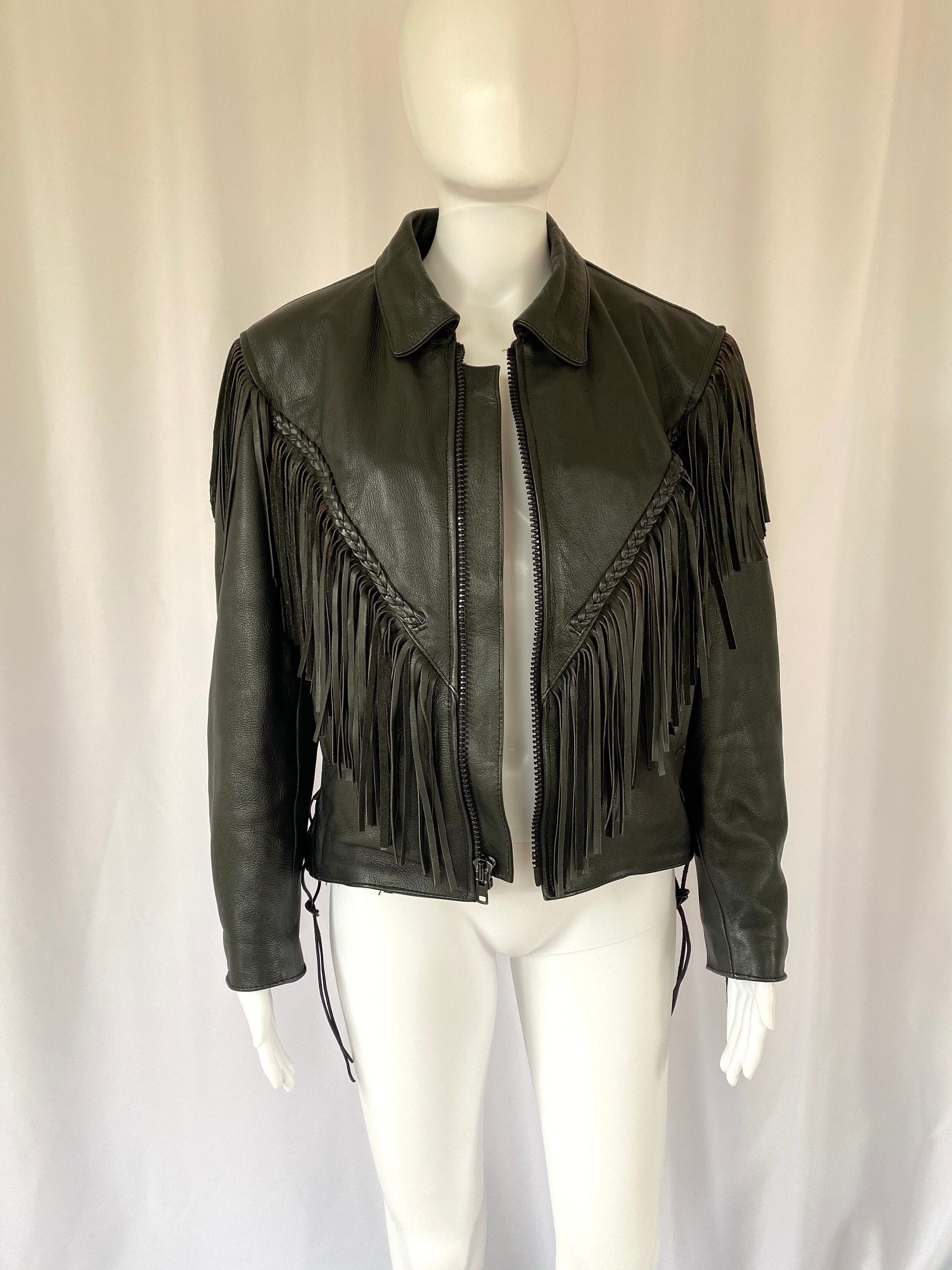 Vintage Leather Motorcycle Fringe Jacket Etsy