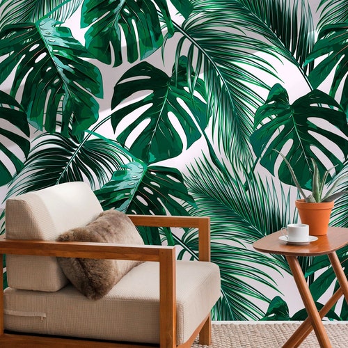 Monstera Palms Peel and Stick Wallpaper Removable Tropical - Etsy