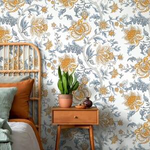 Vintage Floral Garden Wallpaper / Peel and Stick Wallpaper Removable Wallpaper Home Decor Wall Art Wall Decor Room Decor - D127