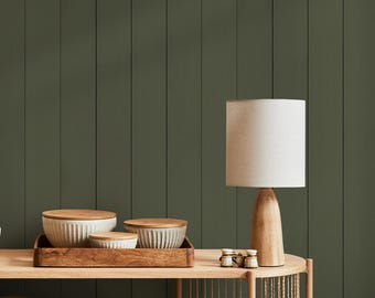 Wood Panel Wallpaper with Vertical Slats in Olive Green and Black - E564