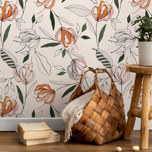 Boho Lily Flower Wallpaper / Peel and Stick Wallpaper Removable Wallpaper Home Decor Wall Art Wall Decor Room Decor - D199