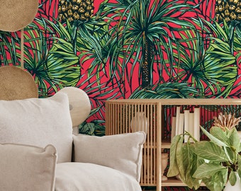 Wallpaper Peel and Stick Wallpaper Removable Wallpaper Home Decor Wall Art Wall Decor Room Decor / Tropical Palm Pineapple Wallpaper - A973