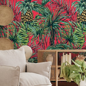 Tapete Schälen und Stick Tapete Abnehmbare Tapete Wohnkultur Wandkunst Wanddekor Raumdekor / Tropische Palmen-Ananas-Tapete - A973