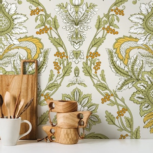 Light Green Vintage Victorian Wallpaper / Peel and Stick Wallpaper Removable Wallpaper Home Decor Wall Art Wall Decor Room Decor - D224