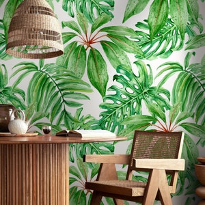 Wallpaper Peel and Stick Wallpaper Removable Wallpaper Home Decor Wall Art Wall Decor Room Decor / Monstera Leaves Wallpaper - A244