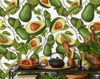 Wallpaper Peel and Stick Wallpaper Removable Wallpaper Home Decor Wall Art Wall Decor Room Decor / Tropical Avocado Wallpaper - A280