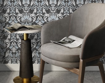 Gray and Blue Victorian Wallpaper / Peel and Stick Wallpaper Removable Wallpaper Home Decor Wall Art Wall Decor Room Decor - D099