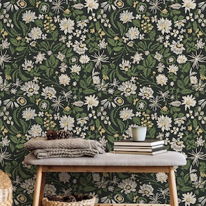 Daisy Flower Garden Wallpaper / Peel and Stick Wallpaper Removable Wallpaper Home Decor Wall Art Wall Decor Room Decor - D319