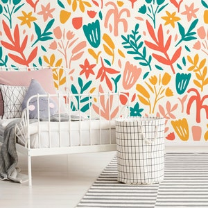 Colorful Floral Wallpaper / Peel and Stick Wallpaper Removable Wallpaper Home Decor Wall Art Wall Decor Room Decor - D371