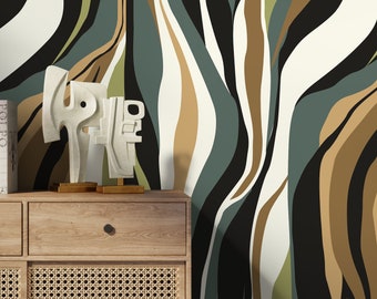 Modern Abstract Waves Wallpaper Maximalist Wallpaper Peel and Stick and Traditional Wallpaper - D613