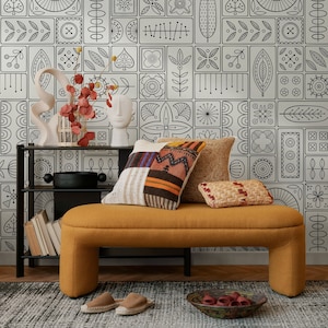 Wallpaper Peel and Stick Wallpaper Removable Wallpaper Home Room Decor / Black and White Wallpaper Geometric Tile Wallpaper - A236