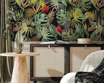 Wallpaper Peel and Stick Wallpaper Removable Wallpaper Temporary Wallpaper Room Decor Home Decor /  Jungle Monstera Leaf Wallpaper - A754