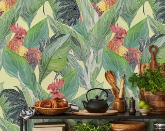 Wallpaper Peel and Stick Wallpaper Removable Wallpaper Home Decor Wall Decor Room Decor / Tropical Leaf Animal Rooster Wallpaper - B128