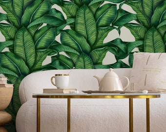 Papier peint autocollant Papier peint amovible Décoration d'intérieur Art mural Décoration murale Décoration de chambre / Papier peint feuille de bananier tropicale - A256
