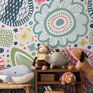 Wallpaper Peel and Stick Wallpaper Removable Wallpaper Home Decor Wall Art Wall Decor Room Decor / Cute Colorful Floral Wallpaper - A229