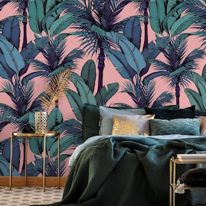Carta da parati Carta da parati staccabile e adesiva Carta da parati rimovibile Decorazione per la casa Arte murale Decorazione murale Decorazione per la stanza / Carta da parati con foglie di banano tropicali - C442
