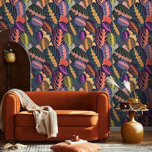 Wallpaper Peel and Stick Wallpaper Removable Wallpaper Home  Decor Room Decor /  Colorful Tropical Wallpaper Pop Art Leaf Wallpaper - A796