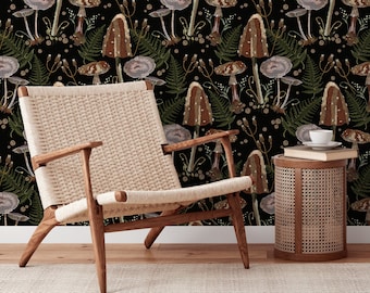 Dark Mushroom Wallpaper Dark Floral Wallpaper Peel and Stick and Traditional Wallpaper - D815