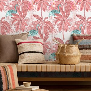 Tapete Schälen und Stick Tapete Abnehmbare Tapete Wohnkultur Wandkunst Wanddekor Raumdekor / Tropische rote Palmen-Baum-Tapete - B026