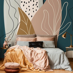 Carta da parati Carta da parati staccabile e adesiva Carta da parati rimovibile Decorazione per la casa Decorazione da parete Decorazione per la stanza / Carta da parati scandinava con foglie astratte - C212