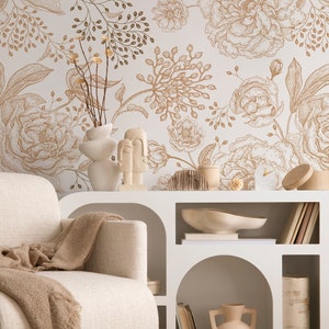 Tapete zum Abziehen und Aufkleben Abnehmbare Tapete Wohnkultur Wandkunst Wanddekor Raumdekor / Boho Blumentapete - A671