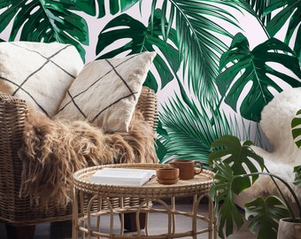 Wallpaper Peel and Stick Wallpaper Removable Wallpaper Home Decor Room Decor / Tropical Monstera Leaf Wallpaper, Jungle Wallpaper - B125