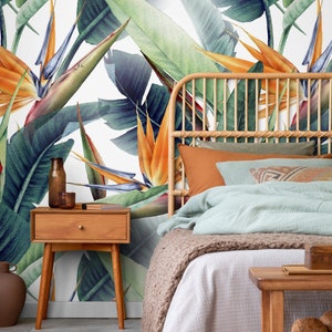 Wallpaper Peel and Stick Wallpaper Removable Wallpaper Home Decor Room Decor / Jungle Tropical Wallpaper Bird of Paradise Wallpaper - B037