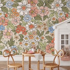 Annete Vintage Meadow Flowers Mural Large Scale Wallpaper Floral Peel and Stick Removable Repositionable or Traditional Pre-pasted ZACH image 2
