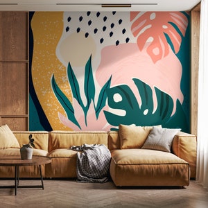 Monstera Wallpaper, Floral Wallpaper, Self-Adhesive, Removable Wallpaper, Leaf Wallpaper, Mural Wallpaper - B500