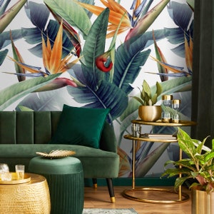 Wallpaper Peel and Stick Wallpaper Removable Wallpaper Home Decor Room Decor / Jungle Tropical Wallpaper Bird of Paradise Wallpaper - B037