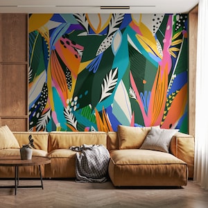 Wallpaper Peel and Stick Wallpaper Removable Wallpaper Home Decor Wall Art Wall Decor Room Decor / Colorful Abstract Leaves Wallpaper - C346