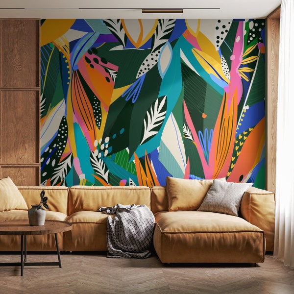 Wallpaper Peel and Stick Wallpaper Removable Wallpaper Home Decor Wall Art Wall Decor Room Decor / Colorful Abstract Leaves Wallpaper - C346