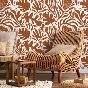 Terracotta Abstract Floral Wallpaper Modern Wallpaper Peel and Stick and Traditional Wallpaper - D709
