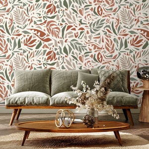 Taupe Leaf Wallpaper Abstract Wallpaper Peel and Stick and Traditional Wallpaper - D723