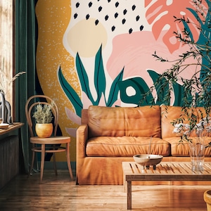 Monstera Wallpaper, Floral Wallpaper, Self-Adhesive, Removable Wallpaper, Leaf Wallpaper, Mural Wallpaper - B500