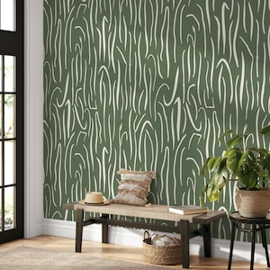 Green Abstract Leaf Wallpaper Boho Wallpaper Peel and Stick and Traditional Wallpaper - D619