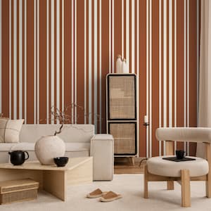 Terracotta Striped Wallpaper Modern Wallpaper Peel and Stick and Traditional Wallpaper - D789