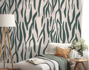 Green Abstract Leaf Wallpaper Modern Wallpaper Peel and Stick and Traditional Wallpaper - D609