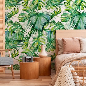 Monstera Wallpaper, Removable Wallpaper, Tropical Wallpaper, Tropical, Wallpaper, Jungle, Leaves Wallpaper, Jungle Wallcovering - A214