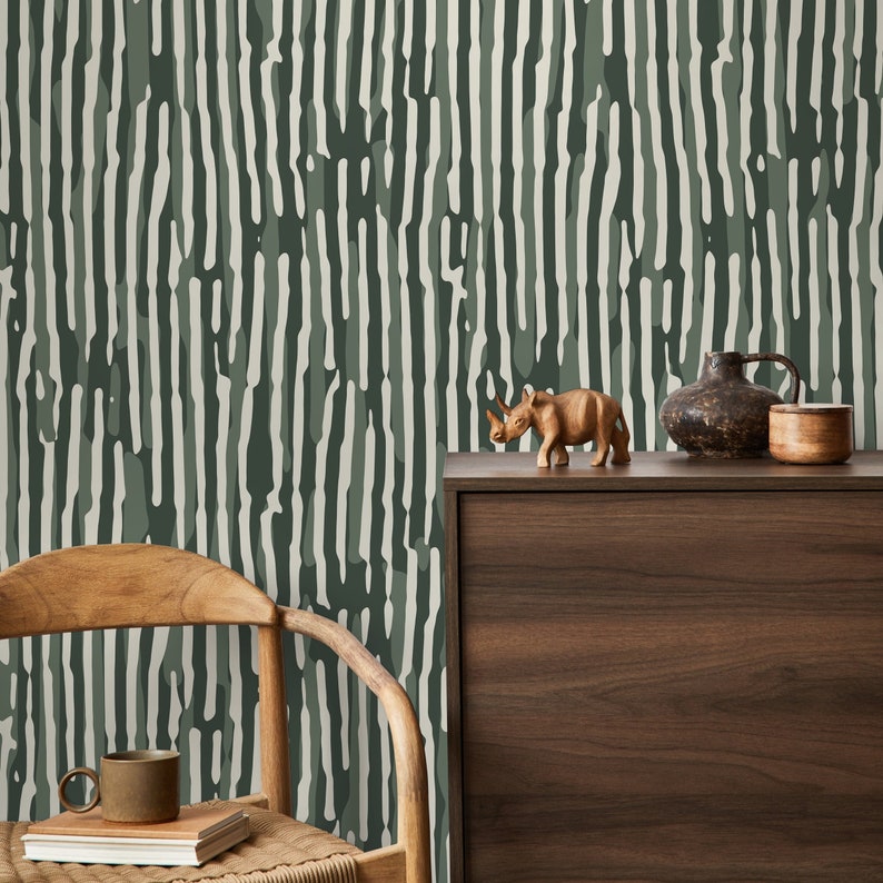 Dark Green Abstract Art Wallpaper Contemporary Wallpaper Peel and Stick and Traditional Wallpaper D746 image 1