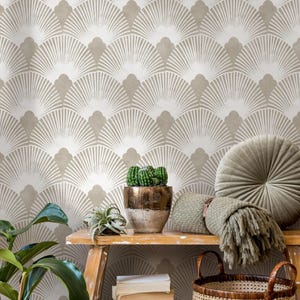 Art Deco Geometrische Beige und Creme Tapete - C010