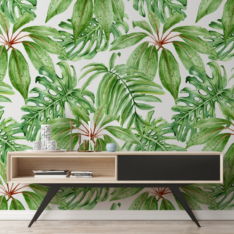 Monstera Leaf Wallpaper Removable Wall Decor Peel and Stick Etsy