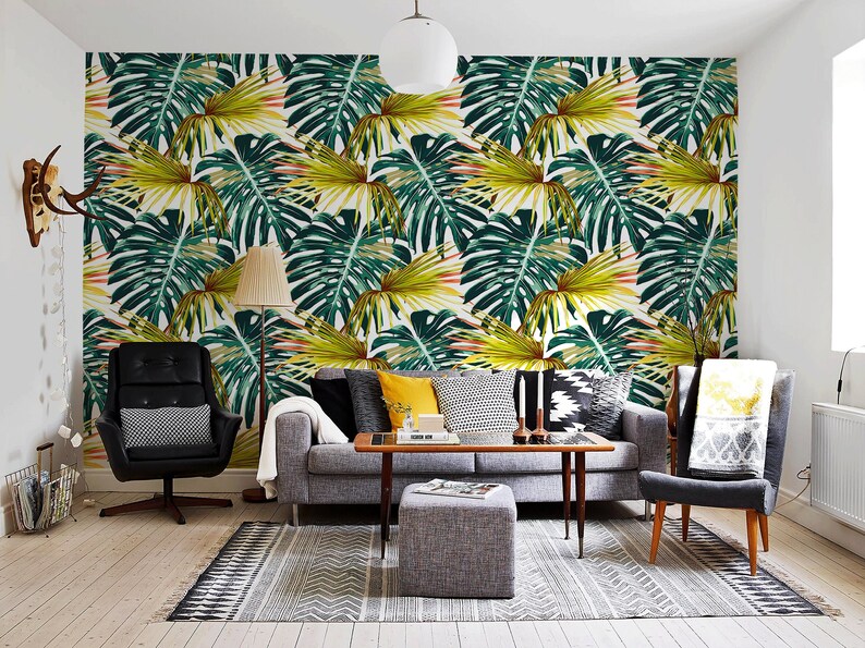 Monstera Leaf Wallpaper Removable Walldecor Peel and Stick Etsy