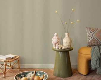 Vervaagd olijfgroen behang / Effen kleur met een moderne, minimalistische esthetiek in aards saliegroen