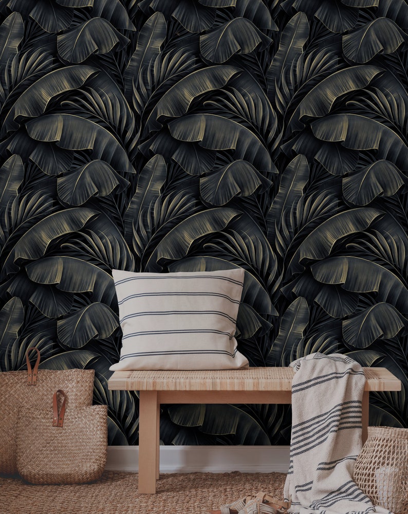 Wallpaper Peel and Stick Wallpaper Removable Wallpaper Home Decor Wall Art Wall Decor Room Decor / Banana Dark Leaves Wallpaper C444 image 4