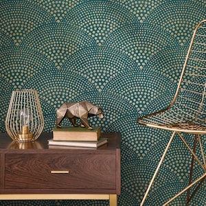 Art Deco Geometric Teal Gold Wallpaper - C008