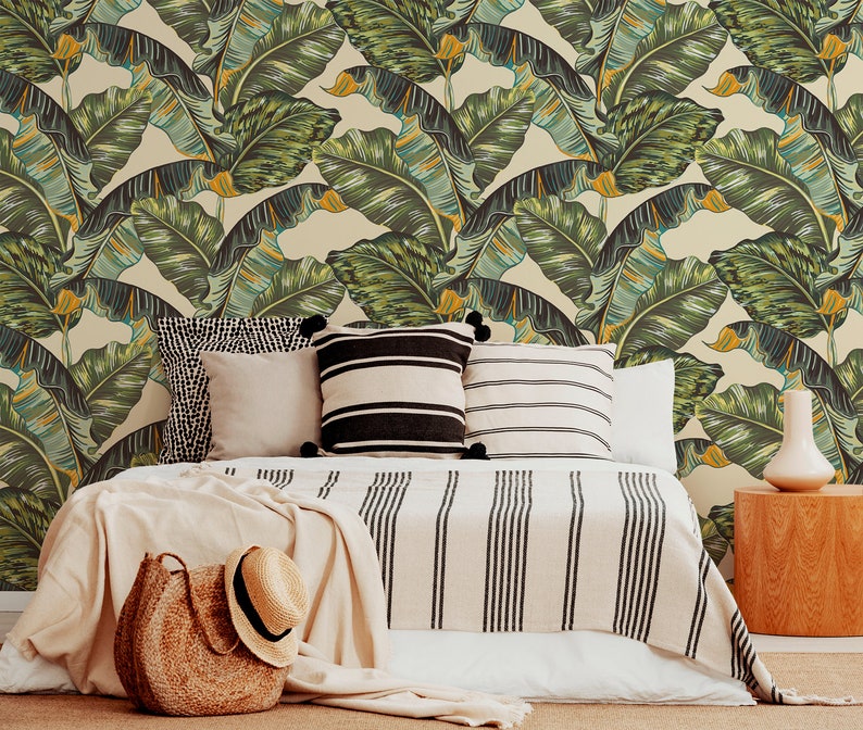 Removable Wallpaper Banana Leaf Wallpaper Tropical Etsy